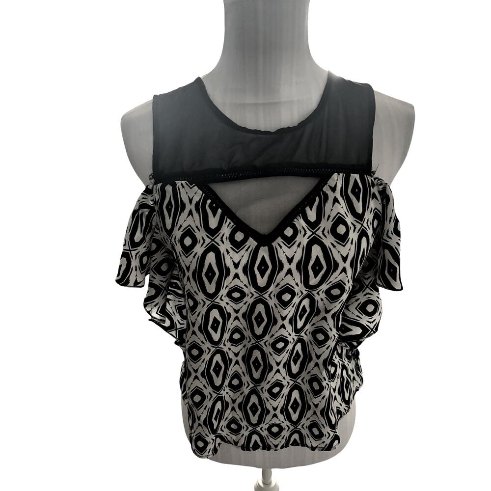bebe Black & White Abstract Print Blouse Size S
